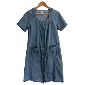 Vikki Wayne Vintage Denim Midi Button Up Dress Womens Size Medium